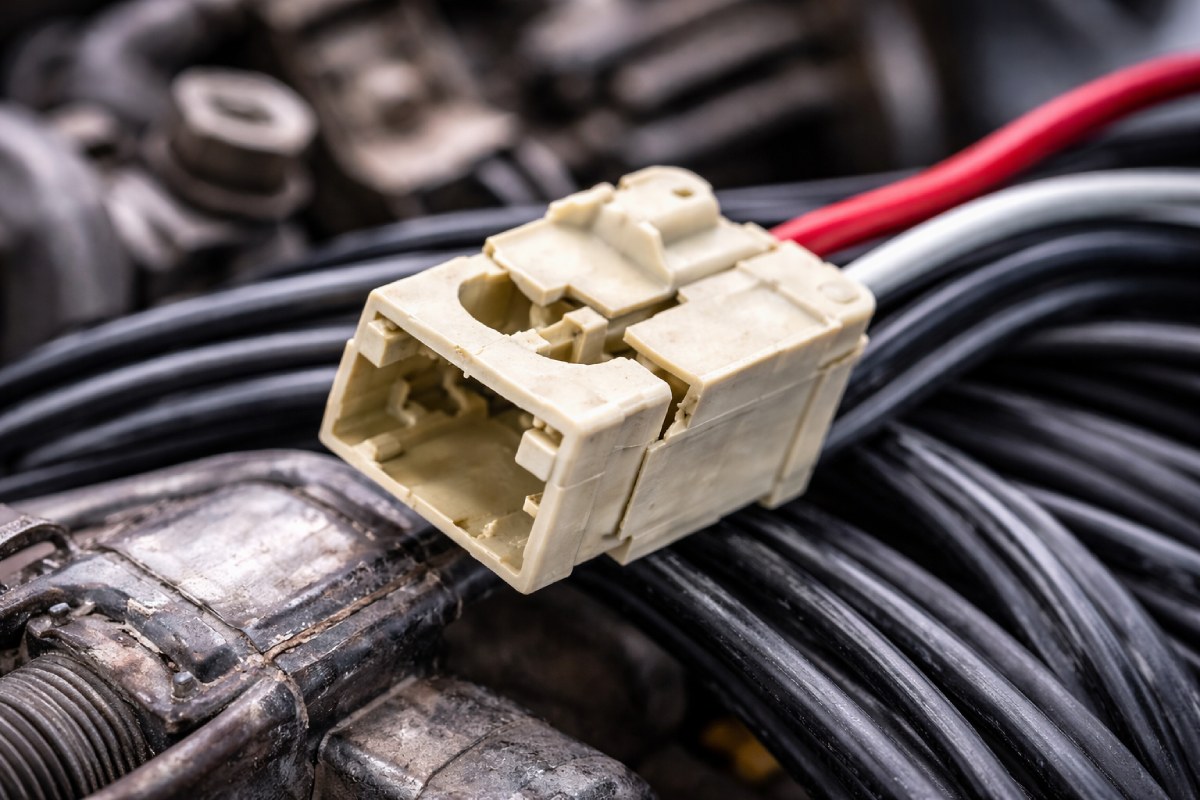 Cracked plastic electrical connector showing stress whitening, illustrating why engineering plastics can fail in mass production after tests passed